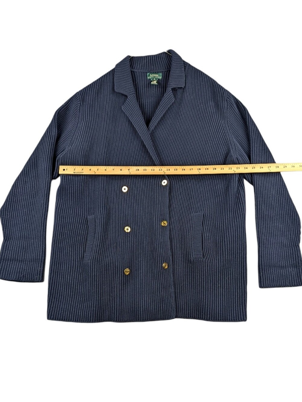 Lauren Ralph Lauren Navy Ribbed Cotton Double Breasted Sweater Blazer 3X EUC - Picture 8 of 11